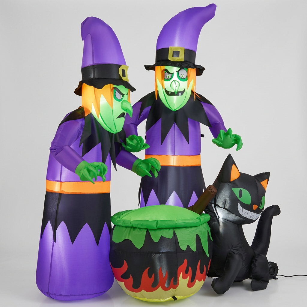 Inflatable Witches with Cauldron & Cat