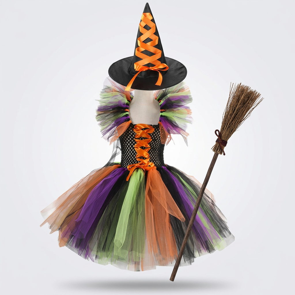 Silver Witch Tutu Dress with Hat & Broom
