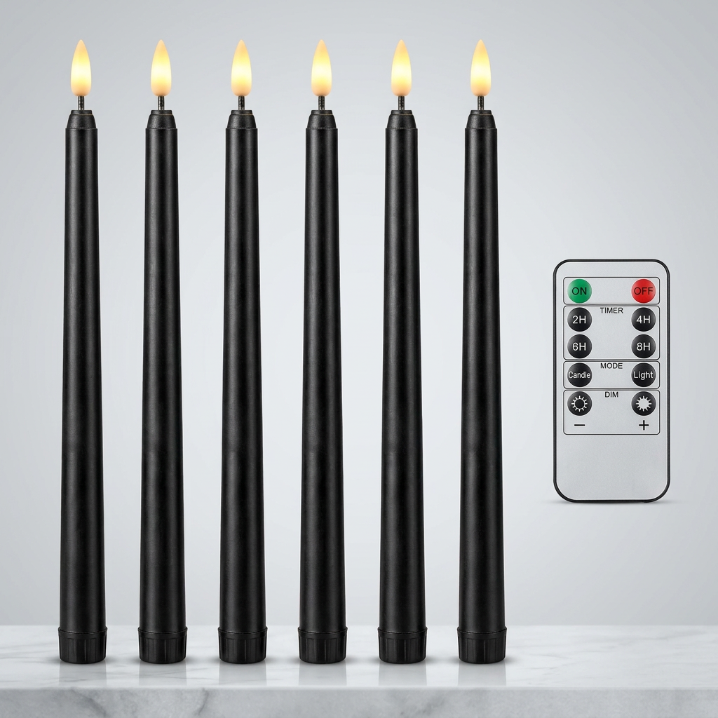 LED Black Taper Candles Set